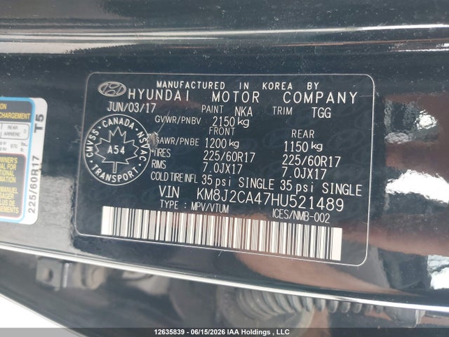KM8J2CA47HU521489 Hyundai TUCSON SE