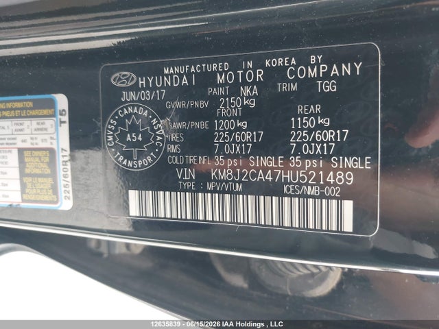 KM8J2CA47HU521489 Hyundai TUCSON SE