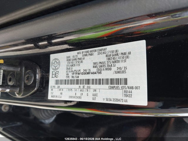Ford F150 Supercrew 2021 1FTFW1E8XMFA84795 Image 9