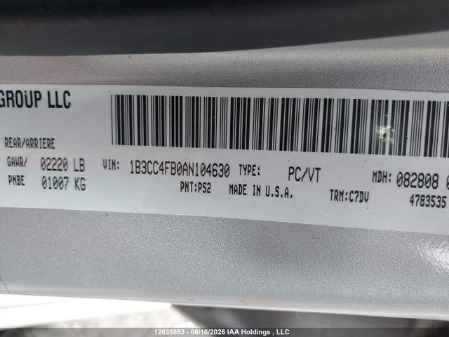 12635853 :رقم المزاد ، 1B3CC4FB0AN104630 vin ، 2010 Dodge Avenger Se مزاد بيع