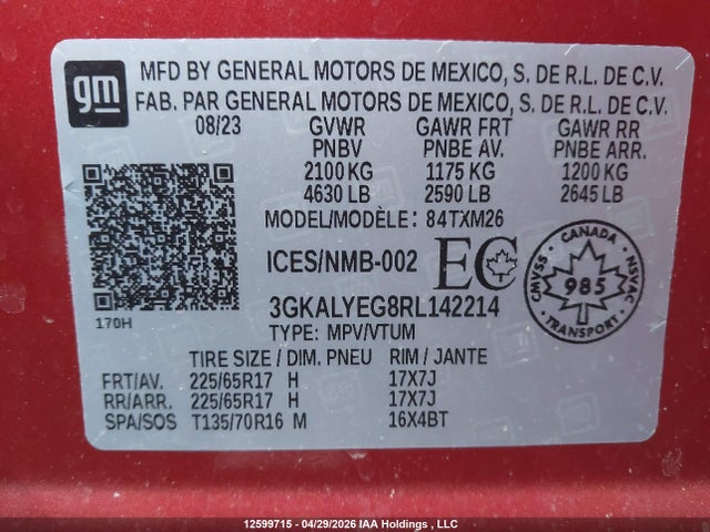 Aukcja sprzedaży 2024 Gmc Terrain At4, vin: 3GKALYEG8RL142214, numer aukcji: 12599715