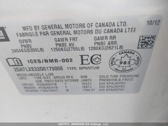 Aukcja sprzedaży 2013 Gmc Terrain Slt-2, vin: 2GKFLXE33D6179066, numer aukcji: 12627074