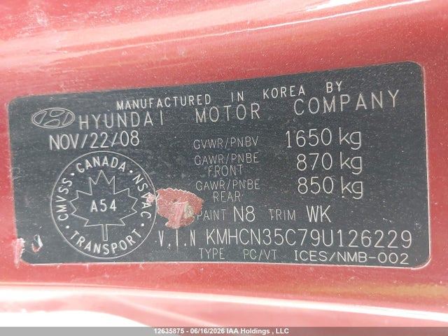 Продаж на аукціоні авто 2009 Hyundai Accent Gl/gl Sport/l, vin: KMHCN35C79U126229, номер лоту: 12635875