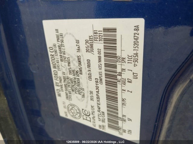 12635889 :رقم المزاد ، 1FTLR4FEXBPA30193 vin ، 2011 Ford Ranger Super Cab مزاد بيع