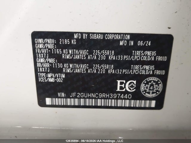 Auction sale of the 2024 Subaru Crosstrek Limited, vin: JF2GUHNC9RH397440, lot number: 12635894