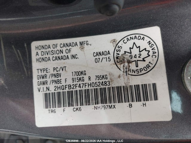 Honda Civic 2015 2HGFB2F47FH052483 Image 19