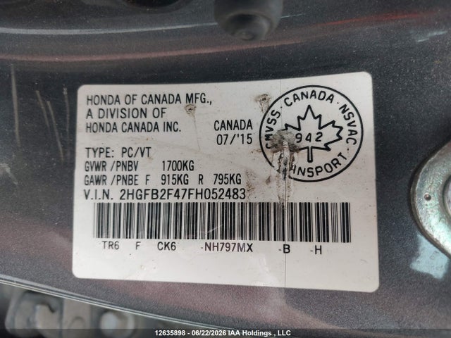 Honda Civic 2015 2HGFB2F47FH052483 Image 9