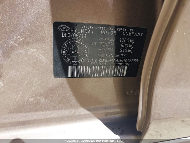 Продажа на аукционе авто 2015 Hyundai Elantra Se/sport/limited, vin: KMHDH4AH7FU413388, номер лота: 12635903
