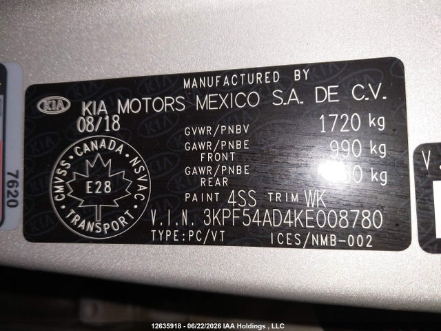 12635918 :رقم المزاد ، 3KPF54AD4KE008780 vin ، 2019 Kia Forte Ex مزاد بيع