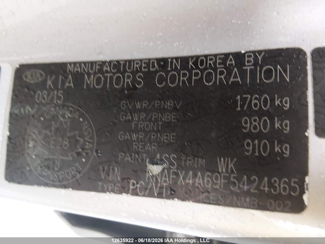 12635922 :رقم المزاد ، KNAFX4A69F5424365 vin ، 2015 Kia Forte 1.8l Lx/1.8l Lx+/lx+ Winter Edition مزاد بيع