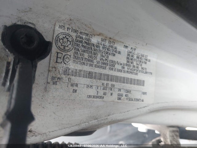 12635948 :رقم المزاد ، 1FADP3F21DL281176 vin ، 2013 Ford Focus Se مزاد بيع