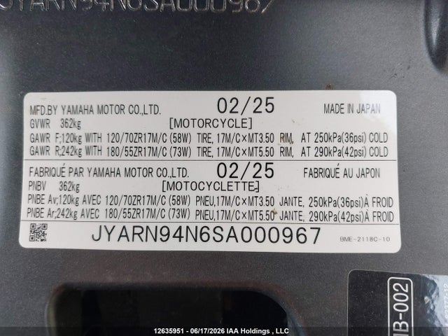 Yamaha MT09 2025 JYARN94N6SA000967 Image 10