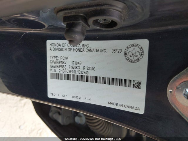 Honda CIVIC EX 2020 2HGFC2F70LH032840 Image 9