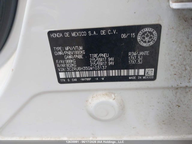 Продаж на аукціоні авто 2016 Honda Hr-v Lx, vin: 3CZRU6H35GM103137, номер лоту: 12635991