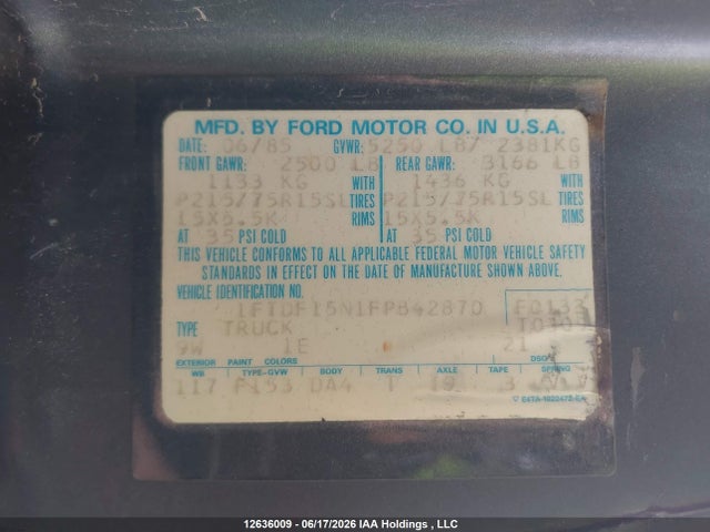 Aukcja sprzedaży 1985 Ford F150, vin: 1FTDF15N1FPB42870, numer aukcji: 12636009
