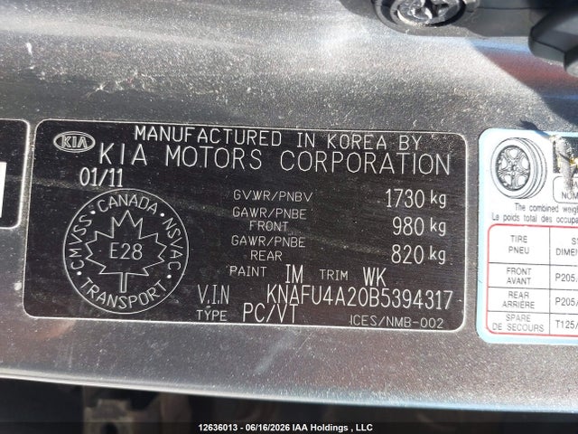 Продажа на аукционе авто 2011 Kia Forte 2.0l Ex, vin: KNAFU4A20B5394317, номер лота: 12636013