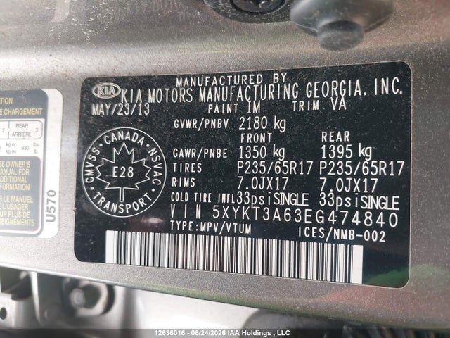 KIA SORENTO LX 2014 5XYKT3A63EG474840 Image 9