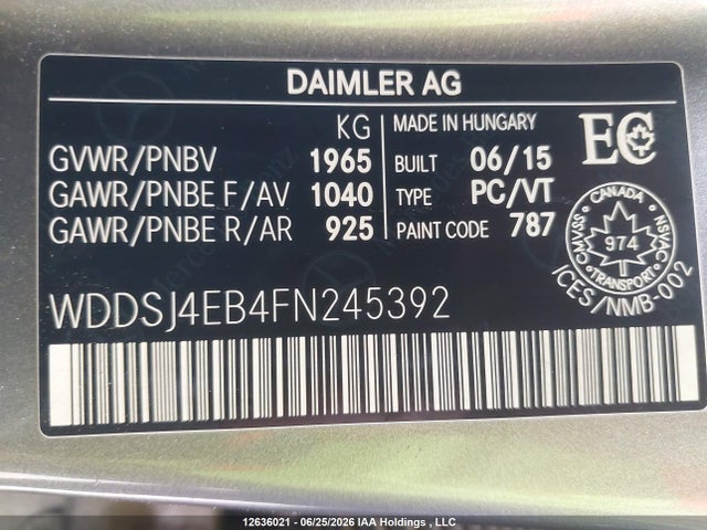 Aukcja sprzedaży 2015 Mercedes-benz Cla-class Cla 250, vin: WDDSJ4EB4FN245392, numer aukcji: 12636021