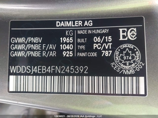 Aukcja sprzedaży 2015 Mercedes-benz Cla-class Cla 250, vin: WDDSJ4EB4FN245392, numer aukcji: 12636021