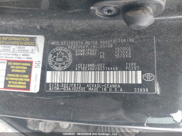 Продаж на аукціоні авто 2009 Toyota Camry Se/le/xle, vin: 4T1BE46K79U314448, номер лоту: 12636022
