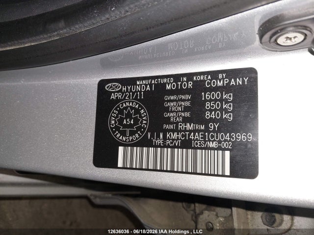2012 Hyundai Accent Gls/gs მანქანა იყიდება აუქციონზე, vin: KMHCT4AE1CU043969, აუქციონის ნომერი: 12636036