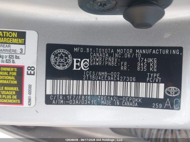 Продаж на аукціоні авто 2010 Toyota Corolla S/le/xle, vin: 2T1BU4EE9AC427306, номер лоту: 12636039