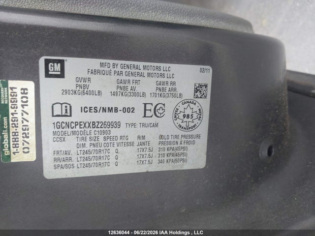 2011 Chevrolet Silverado 1500 Wt მანქანა იყიდება აუქციონზე, vin: 1GCNCPEXXBZ269939, აუქციონის ნომერი: 12636044