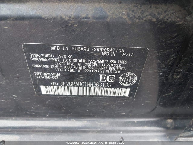 12636066 :رقم المزاد ، JF2GPABC1HH263135 vin ، 2017 Subaru Crosstrek Sport/touring مزاد بيع