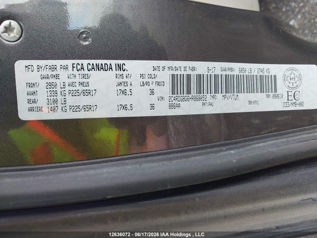 12636072 :رقم المزاد ، 2C4RDGBG6HR868052 vin ، 2017 Dodge Grand Caravan Cvp/sxt مزاد بيع