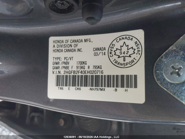 Honda Civic Lx 2014 2HGFB2F40EH020716 Image 9
