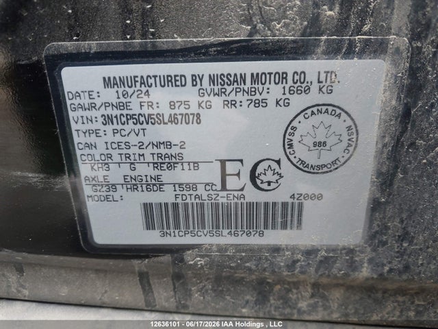 Aukcja sprzedaży 2025 Nissan Kicks Play Sv, vin: 3N1CP5CV5SL467078, numer aukcji: 12636101