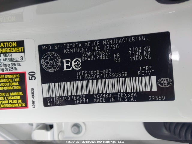 Продажа на аукционе авто 2026 Toyota Camry Hybrid Se Fwd, vin: 4T1DAACK1TU293658, номер лота: 12636105