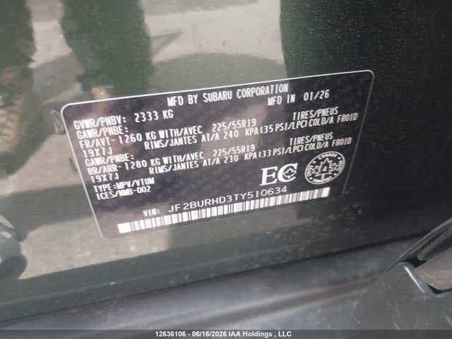 JF2BURHD3TY510634 Subaru Outback Limited Xt