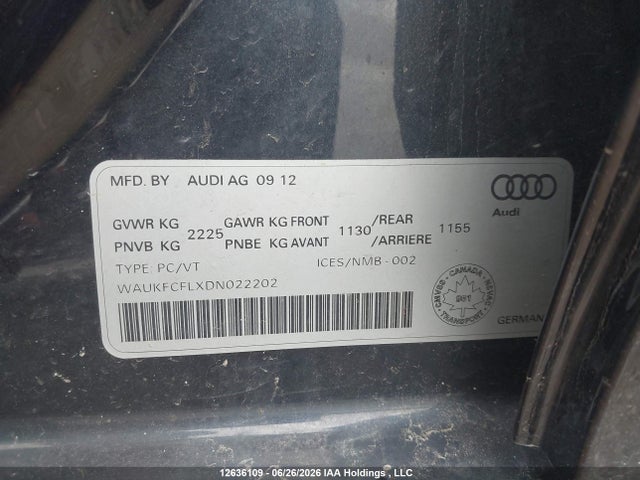 2013 Audi A4 Prestige მანქანა იყიდება აუქციონზე, vin: WAUKFCFLXDN022202, აუქციონის ნომერი: 12636109