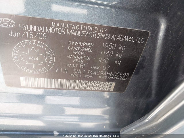 12636112 :رقم المزاد ، 5NPET4AC9AH605698 vin ، 2010 Hyundai Sonata Gls مزاد بيع