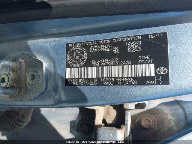 Aukcja sprzedaży 2011 Toyota Yaris, vin: JTDBT4K39B1412428, numer aukcji: 12636115