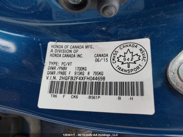 Honda Civic Lx 2015 2HGFB2F4XFH044698 Image 9