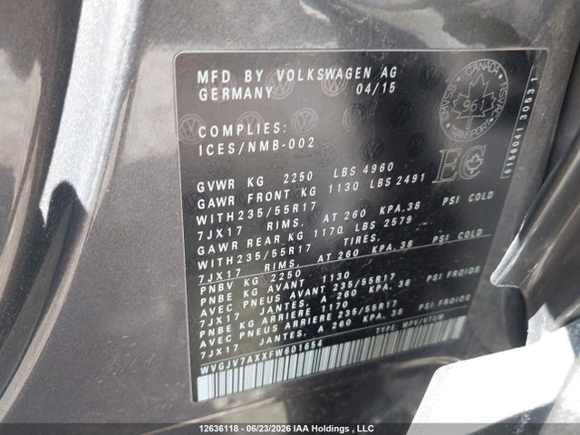 WVGJV7AXXFW601654 Volkswagen Tiguan