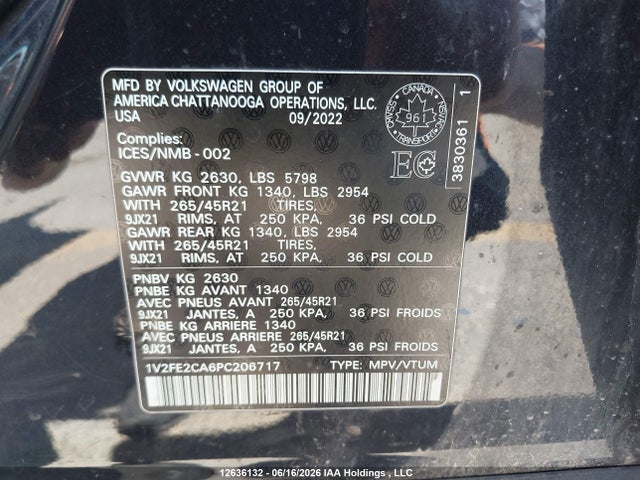 1V2FE2CA6PC206717 Volkswagen ATLAS CROSS SPORT