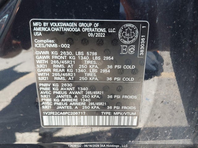1V2FE2CA6PC206717 Volkswagen ATLAS CROSS SPORT