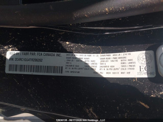 2C4RC1GG4TR206262 Chrysler Pacifica Limited