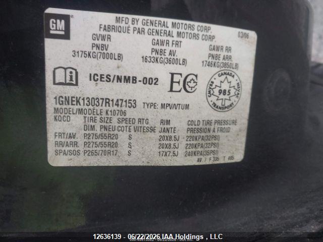 2007 Chevrolet Tahoe K1500 მანქანა იყიდება აუქციონზე, vin: 1GNEK13037R147153, აუქციონის ნომერი: 12636139