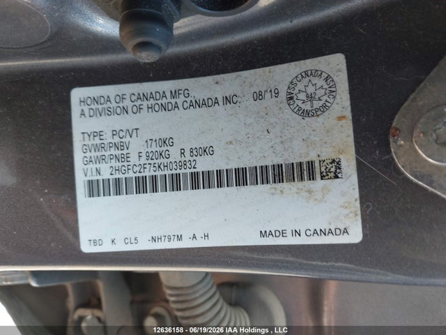 Honda Civic Ex 4dr 2019 2HGFC2F75KH039832 Image 9