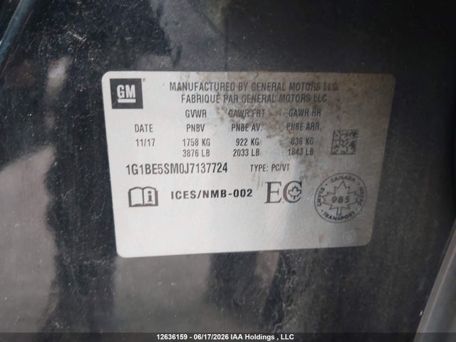 1G1BE5SM0J7137724 Chevrolet Cruze Lt Auto