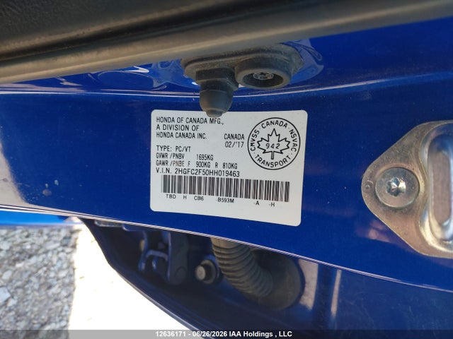 Honda Civic Lx 2017 2HGFC2F50HH019463 Image 9