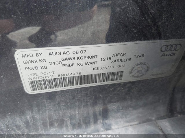Продаж на аукціоні авто 2008 Audi A6 3.2 Quattro, vin: WAUDH64F28N034478, номер лоту: 12636177