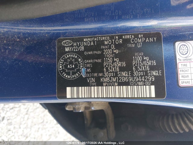 12636178 :رقم المزاد ، KM8JM12B69U944299 vin ، 2009 Hyundai Tucson 25th Anniversary/gl/l مزاد بيع