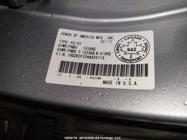 Aukcja sprzedaży 2017 Honda Accord Lx, vin: 1HGCR2F32HA805716, numer aukcji: 12636179