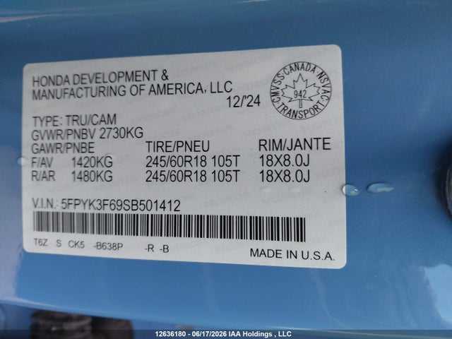 5FPYK3F69SB501412 Honda Ridgeline Trailsport