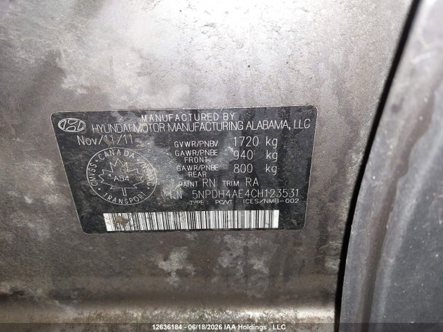 Продаж на аукціоні авто 2012 Hyundai Elantra Gls/limited, vin: 5NPDH4AE4CH123531, номер лоту: 12636184